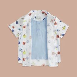 Pantaloons Baby White & Blue Cotton Printed Shirt-picture-25