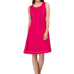 PATRORNA Dark Pink Regular Fit Peplum Tulip A Line Dress-image-80