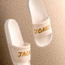 Jack & Jones Men's SMU Bright White Logo Print Pool Slides-image-65