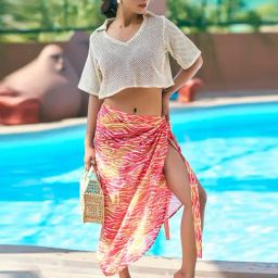 Curvy Lane Multi-Color Polyester Printed Crop Top And Sarong Set-picture-16