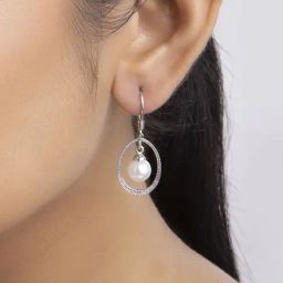 March by FableStreet Sterling Silver Textured Natural Pearl Drop Earrings for Women-image-29