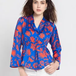 SHAYE Blue & Red Floral Print Shirt-picture-25