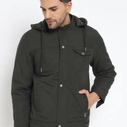 Duke Olive Slim Fit Hooded Jacket-image-22