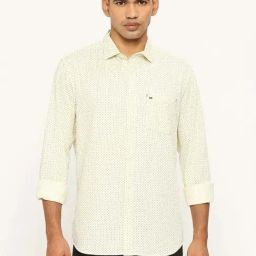 Basics Yellow Cotton Slim Fit Printed Shirts-picture-44