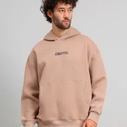 GRIFFEL Camel Loose Fit Logo Print Oversized Hooded Sweatshirt-picture-47