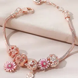 Peora Rose Gold-Plated Cubic Zirconia Studded Openable Bracelet-image-26