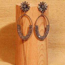 Sohi Crystal Oval Daisy Golden Dangler Earrings for Women & Girls-image-85
