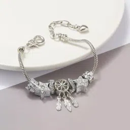 Peora CZ Studded Silver-Plated Fashion Openable Adjustable Bracelet-image-7