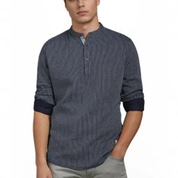 Louis Philippe Blue Cotton Slim Fit Striped Shirt-picture-19