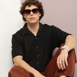 Kook N Keech Men Premium Textured Cuban Collar Relaxed Fit Casual Shirt-image-60