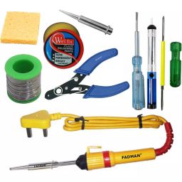 Fadman 9 In 1 Soldering Iron Kit, Solder Wire, Soldering Paste Flux, Desoldering Pump, Wire Cutter, Soldering Iron Bit, Sponge, 2 In 1 Screw Driver, Tester, Soldering Iron 25 W Simple (Flat Tip)-43