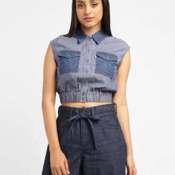 Levi's Blue Cotton Crop Shirt-image-21