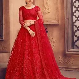 KALINI Embroidered Thread Work Semi-Stitched Lehenga & Unstitched Blouse With Dupatta image 5