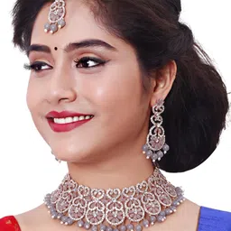 VATSALYA CREATION Grey Alloy jewellery set with A pair of Earing & Maang tika-picture-2