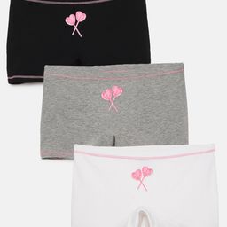 Mackly Pack Of 3 Heart Printed Boxer Briefs - Black/ Grey/ White-image-114