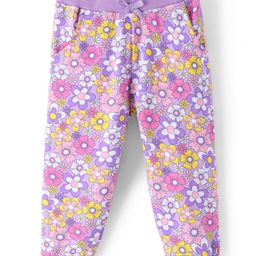 Babyhug Cotton Looper Knit Full Length Lounge Pants Floral Print - Purple-image-14
