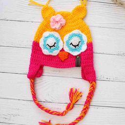 Woonie Handmade Crochet Owl Face Detailed Woollen Cap - Pink-image-12