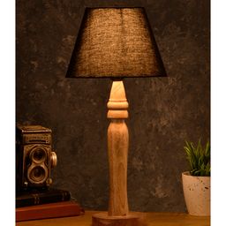 Green Girgit Round Brown Lamp with Taper Black Cotton Shade-25