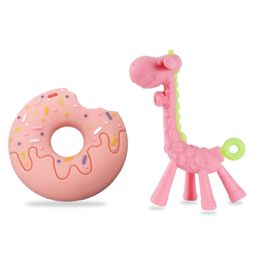 Chinmay Kids Silicone Baby Teether Giraffe and Donut Shape Baby Teething Toy Cartoon BPA Free Teether Pink &  Pink-24