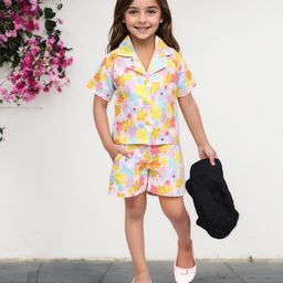 TOONYPORT 100% Cotton Half Sleeves Floral Printed Coordinating Shirt & Shorts Set - Pink-12