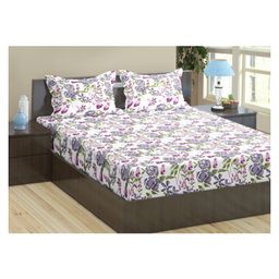 Trance Home Linen Floral Print Cotton Double King Fitted Bedsheet- Huvu Lilac-image-3