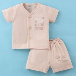 Zero Interlock Knit Half Sleeves Night Suit Little Star Print -Beige-image-33