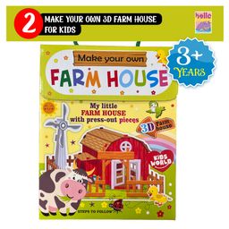 Hello Friend Books Make Your Own 3D Farm House: DIY Art and Craft Model Kit with Press Out Pieces and Instructions-2