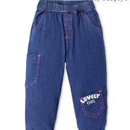 Babyoye Cotton Woven Full Length Jeans With Text Print - Blue-image-78