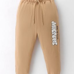 Smarty Boys Cotton Knit Full Length Lounge Pants With Text Print - Beige-image-83