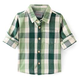 Babyhug Cotton Woven Full Sleeves Checks Shirt - Green & White-image-13
