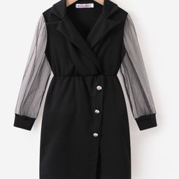 Kookie Kids Full Sleeves Solid Colour Collared Party Dress - Black-image-65