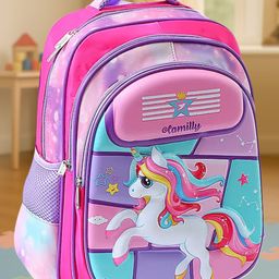 Unicorn Print School Backpack Pink - Height 15.3 Inches-picture-10