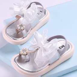 KIDLINGSS Pearl & Bow Applique Back Elastic Sandals - Silver-image-42