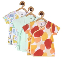 MINI KLUB Cotton Pack Of 3 Half Sleeves Animals & Abstract Printed Jhablas - Coral & Blue-picture-30