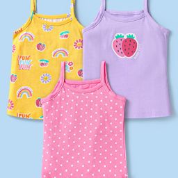 Babyhug 100% Cotton Single Jersey Knit Sleeves Antibacterial Slips With Polka Dots & Rainbow Print Pack Of 3 - Pink Purple & Yellow-image-16
