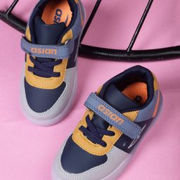 Asian Abstract Designed & Colour Blocked LED Sneaker Shoes With Velcro Closure - Navy Blue & Mustard-image-42