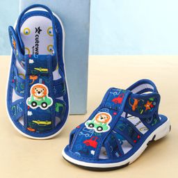 Cute Walk by Babyhug Sandals with Velcro Closure Car Print & Lion Applique - Blue-image-37