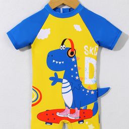 Mark & Mia Half Raglan Sleeves Legged Swimsuit With Dino Print - Yellow-image-6
