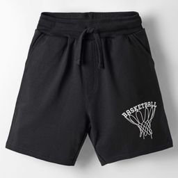 Taeko Single Jersey Knit Knee Length Shorts With Basketball Theme Print - Black-image-26