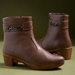 Shoetopia Metal Applique Detailed Zipper Closure Boots - Tan-image-86