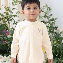 Tiber Taber 100% Cotton Woven Full Sleeves Floral Embroidered Shirt - Cream-image-74