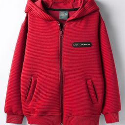 Little Kangaroos Woven Full Sleeves Hooded Sweatjacket With Patch Detailing - Red-picture-29