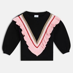 MINI KLUB Cotton Knit Full Sleeves Ribbed & Frill Detailed Sweater - Black-image-96