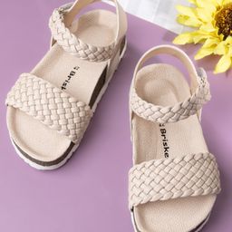 Briskers Basket Weave Designed Sandals - Cream & Beige-image-59