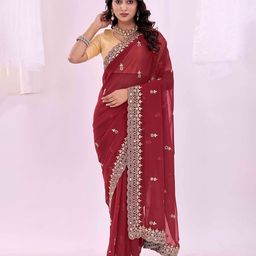 Moda Rapido Embellished Mirror Work Pure Georgette Saree-picture-5