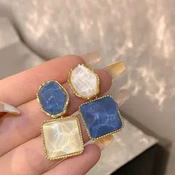 Celestria Korean Artificial Stones Studded Square Shaped Drop Earrings-13