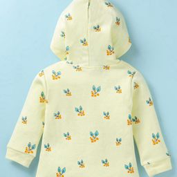 Tango Fleece Knit Full Sleeves Front Open Hooded Jhabla & Pant Set With Floral Print - Light Yellow image 3