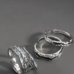 StyleCast x Revolte Men Silver-Plated Stones-Studded Adjustable Finger Ring-15