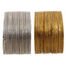 ZULKA Set OF 48 Oxidized Metal & Rose GS-Combo Plated Cutting Pattern Traditional Bangles-14