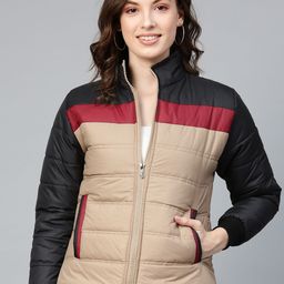 VOXATI Women Beige & Black Colourblocked Padded Jacket-picture-42